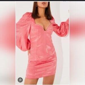 Bardot Balloon Sleeve‎ Bust Mini Dress watermelon sexy Feminine Pink Size 4 6